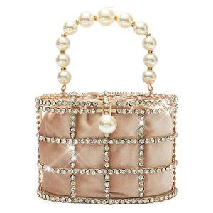 NEW Sparkling Bling Swarovski Crystal Pearl Clutch Purse Bag: Beige + FR…